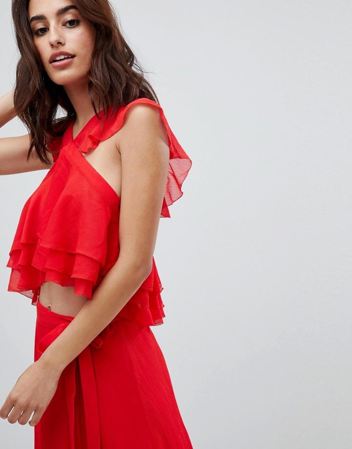 The Jetset Diaries Sintra Ruffle Crop Top - Red