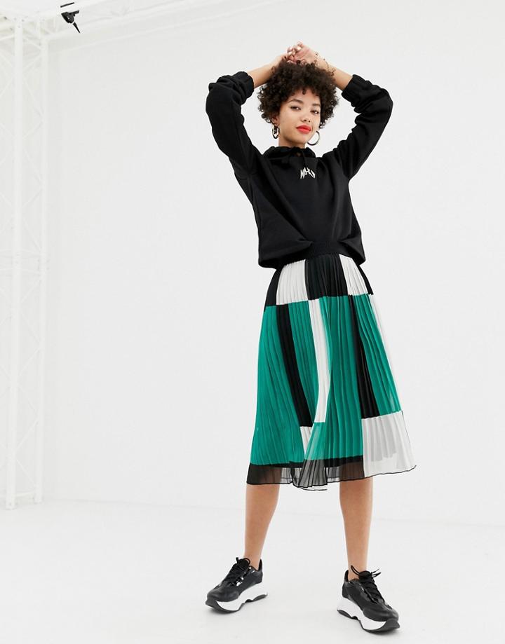 Na-kd Pleated Skirt With Block Color Detailing - Green