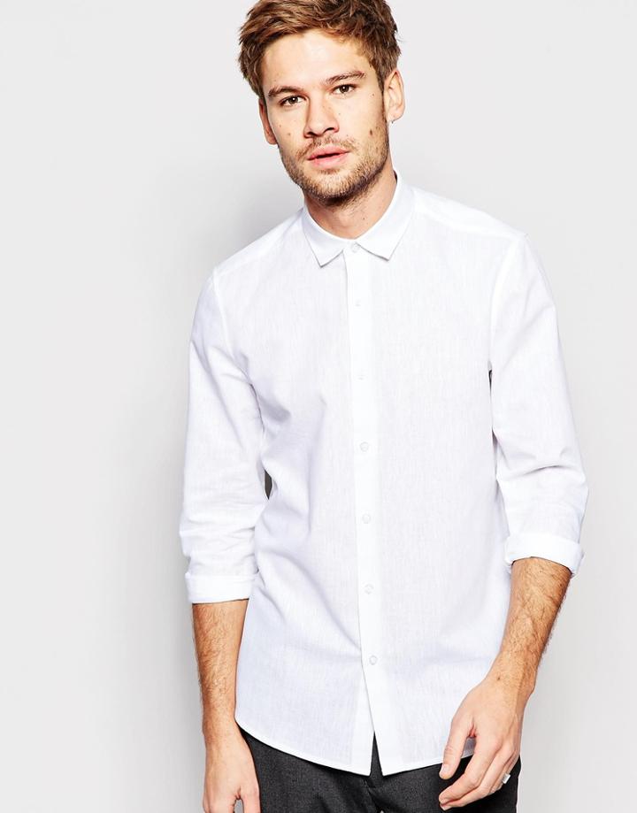 Asos Smart Shirt In White Texture With Long Sleeves In Regular Fit - White