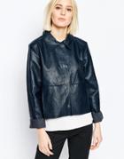 Weekday Button Front Leather Look Jacket With Collar - Black