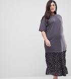 Asos Curve Oil Wash T-shirt Maxi Dress With Woven Hem - Multi