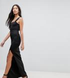 Asos Tall Square Neck Scuba Maxi Dress With Thigh Split - Black