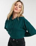 Cotton: On Ribbed Cropped Hoodie In June Bug-green
