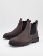 Selected Homme Nubuk Chelsea Boots With Chunky Sole In Gray-grey