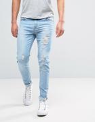 Hoxton Denim Jeans Skinny Bleach Out Small Rip And Repair Jean - Blue