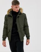 French Connection Faux Fur Hood Flight Jacket-green