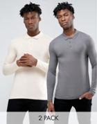 Asos Extreme Muscle Long Sleeve Polo 2 Pack - Multi