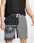 Mennace Woven Shorts In Black With Patchwork Paisley Print - Part Of A Set
