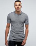 Asos Longline Knitted Polo In Muscle Fit - Gray