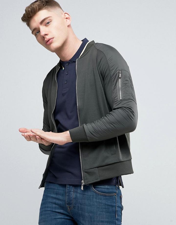 Brave Soul Baseball Zip Through Nylon Sleeve Jacket - Green