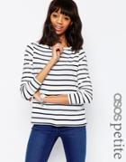 Asos Petite T-shirt In Stripe With Boat Neck And Long Sleeves