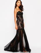 Forever Unique Alexa Bandeau Maxi Dress With Sheer Skirt - Black