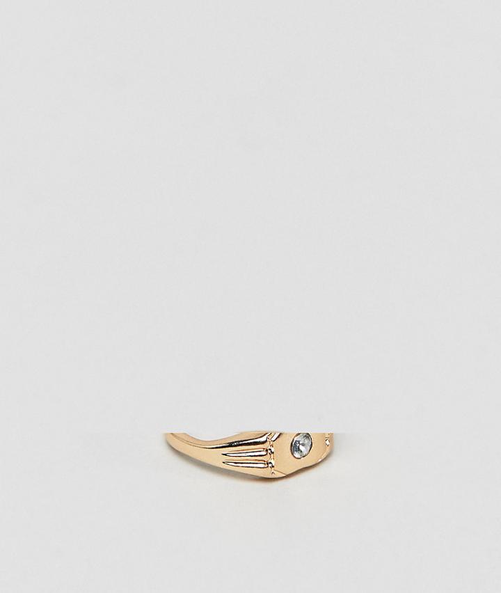 Asos Design Ring In Sleek Sovereign Design With Crystal Detail In Gold - Gold