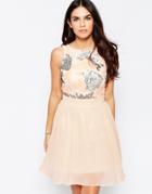 Little Mistress Fit And Flare Dress With Sequin Top - Nude