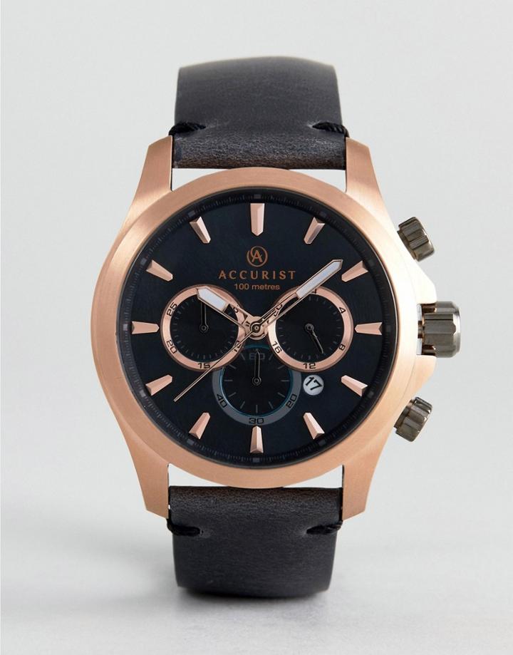 Accurist 7179.01 Chronograph Leather Watch In Black - Black