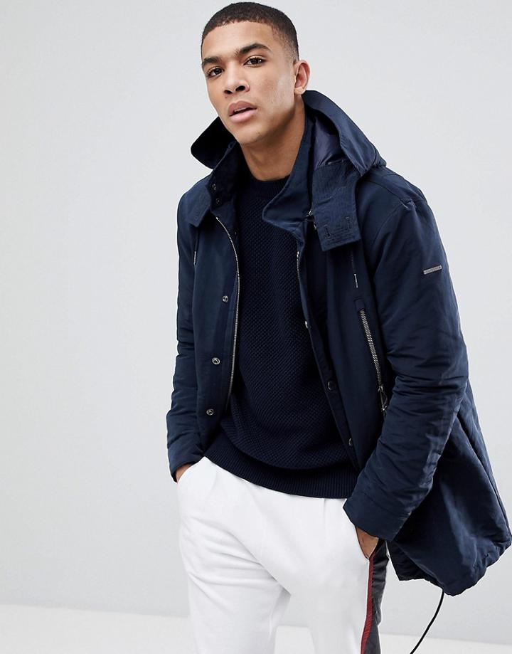 Armani Exchange Hooded Parka Jacket In Navy - Navy