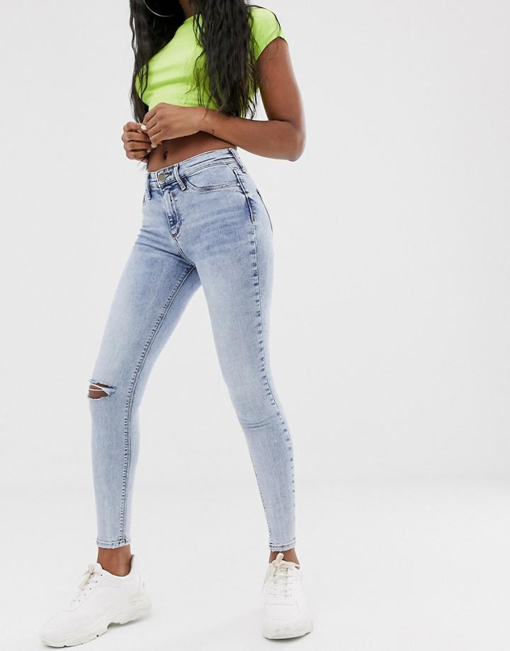 River Island Molly Skinny Jeans With Ripped Knee With Light Wash
