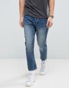 Only & Sons Jeans In Tapered Cropped Fit With Distress - Blue