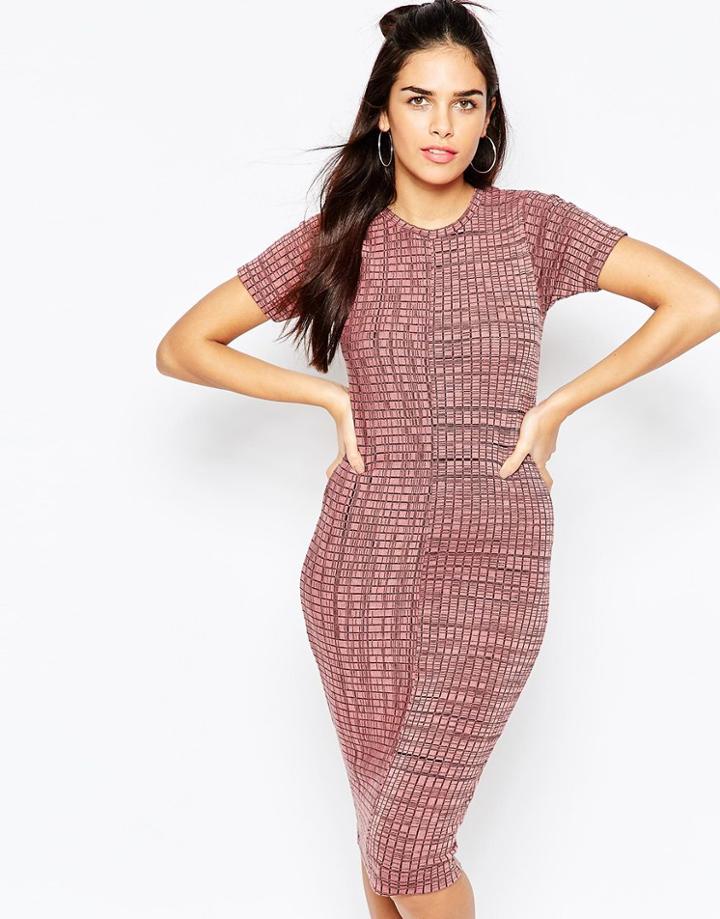 Asos Column Midi Dress In Rib - Blush