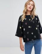 Monki Face Print Shell Top - Black