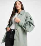 Asos Design Tall Sleeve Detail Jacket In Khaki-neutral