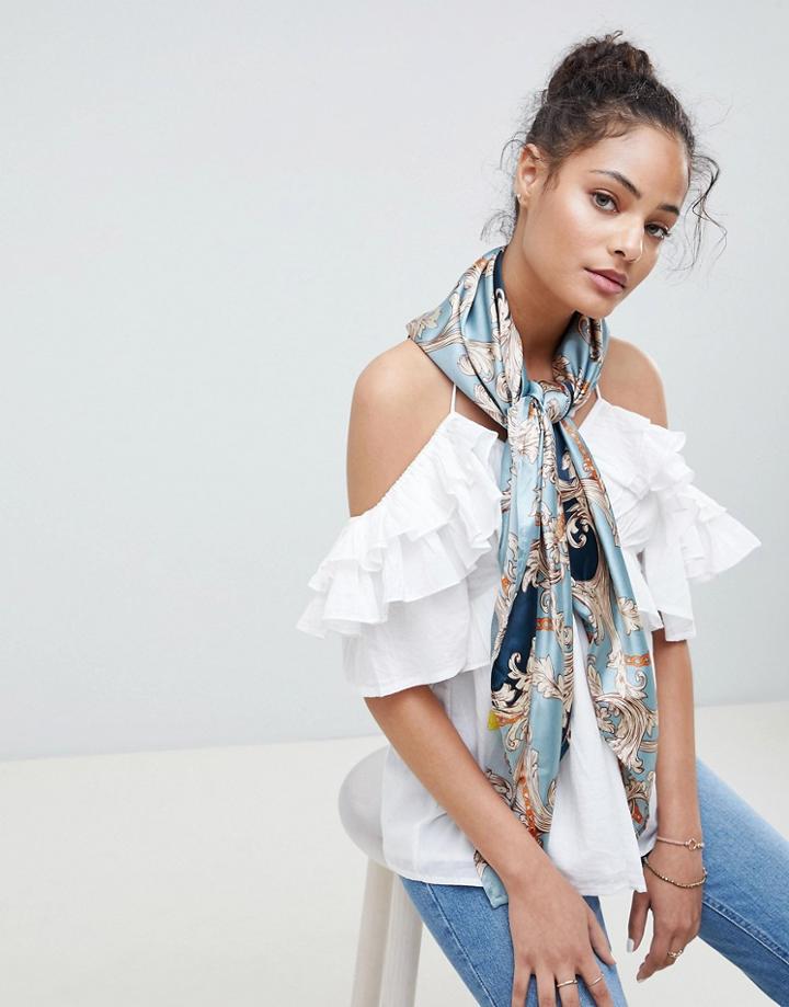 Asos Design Polysatin Baroque Chain Print Scarf - Black