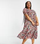 Yours Tiered Smock Midaxi Dress In Orange Floral