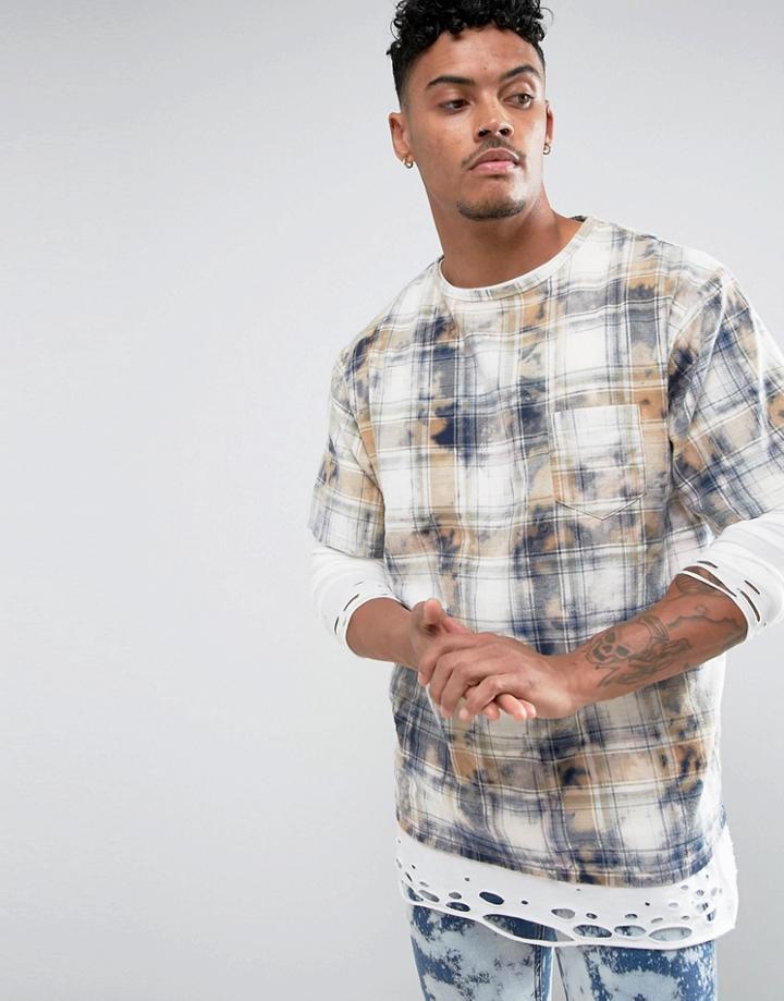 Jaded London T-shirt In Check Tie Dye With Bleaching - Black