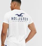 Hollister Exclusive To Asos Front & Back Logo Print Curved Hem T-shirt In White