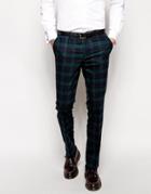 Noose & Monkey Tartan Trousers With Stretch In Super Skinny Fit - Green