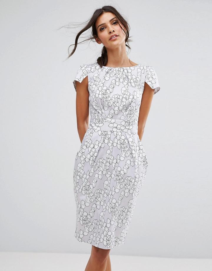 Closet London Printed Capped Sleeve Pencil Dress - Multi