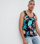 Asos Design Tall Tropical Print Tank - Black