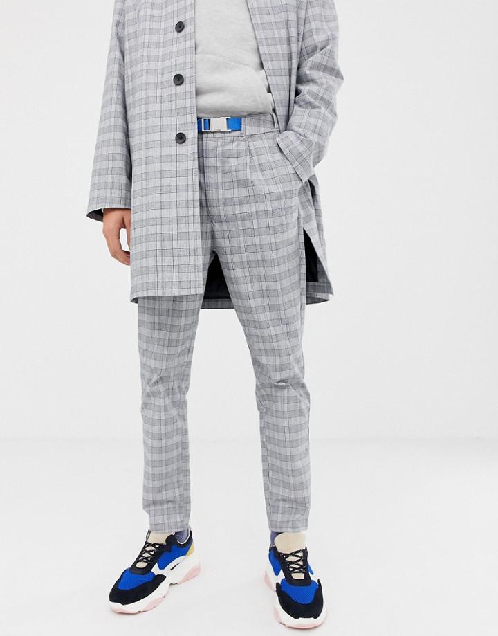 Asos White Two-piece Tapered Pants In Check With Front Pleats-gray
