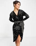 Asos Design Velvet Midi Dress With Celestial Embellishment-black