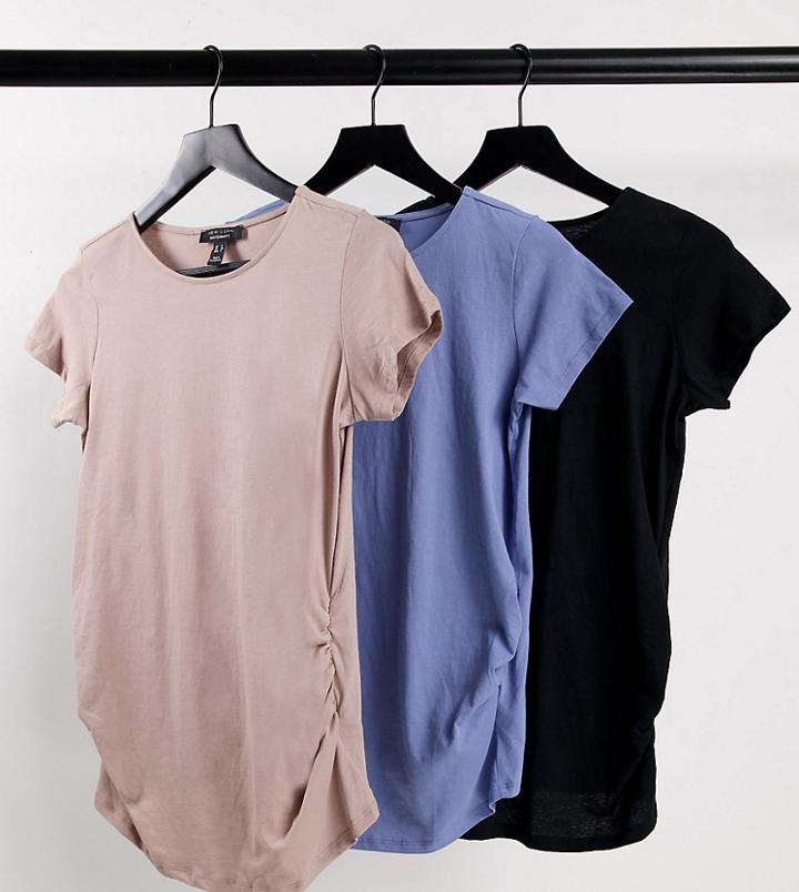 New Look Maternity 3 Pack Short Sleeve Ruched Tees In Multi