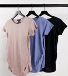 New Look Maternity 3 Pack Short Sleeve Ruched Tees In Multi