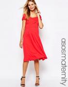 Asos Maternity Skater Midi Dress With Bardot Neckline - Red