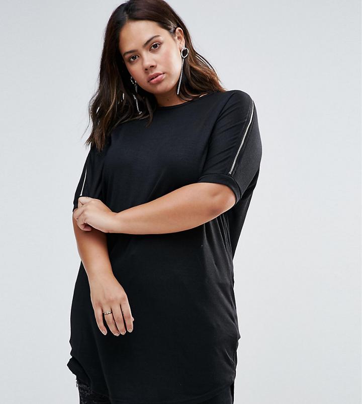 New Look Curve Zip Cold Shoulder Top - Black