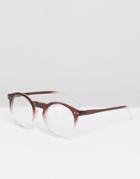 Asos Round Sunglasses In Burgundy To Clear With Clear Lens - Brown