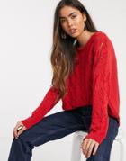 Stradivarius Braided Knit Sweater In Red