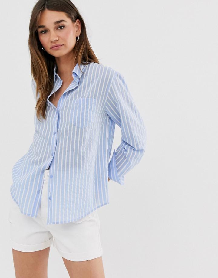 Monki Oversized Shirt In Blue And White Stripe-black
