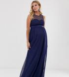 Little Mistress Maternity Mesh Insert Maxi Dress In Navy