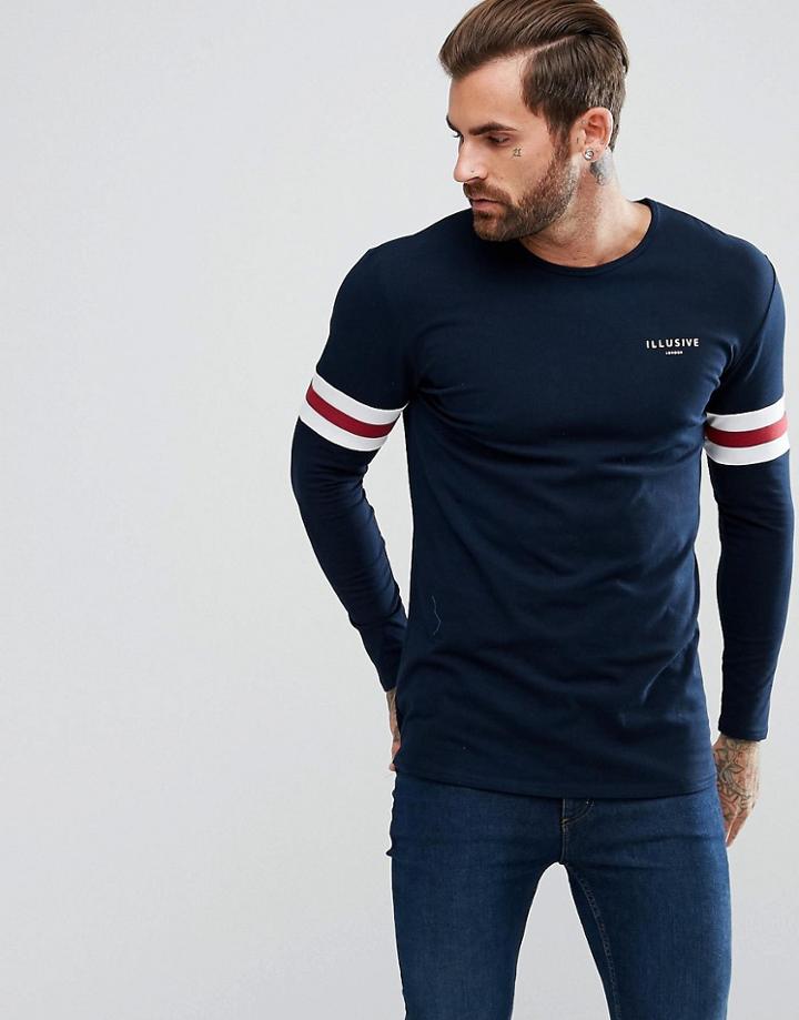 Illusive London Muscle Long Sleeve T-shirt In Blue With Stripes - Blue