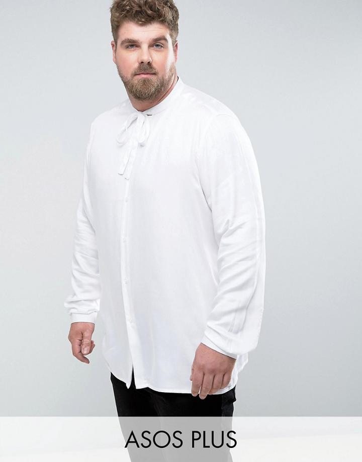 Asos Plus Regular Fit Shirt In White With Pussy Bow - White