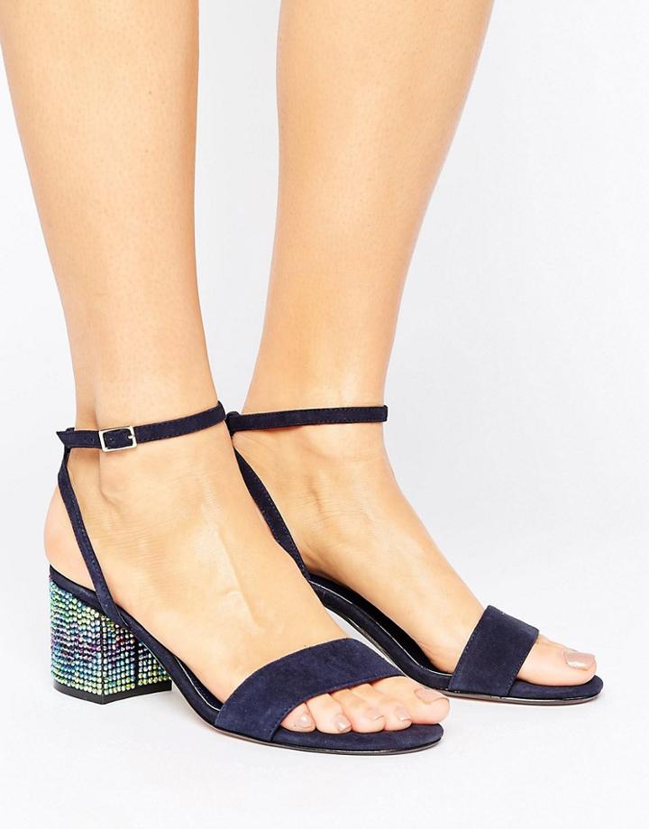 Dune Marble Suede Gem Block Heeled Sandals - Navy