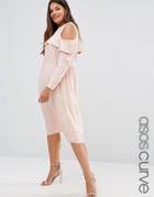 Asos Curve Ruffle Front Cold Shoulder Dress - Pink