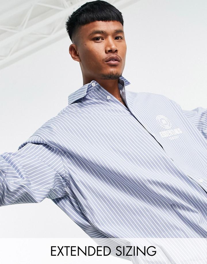 Asos Design Extreme Oversized Stripe Shirt With Chest Print-blue
