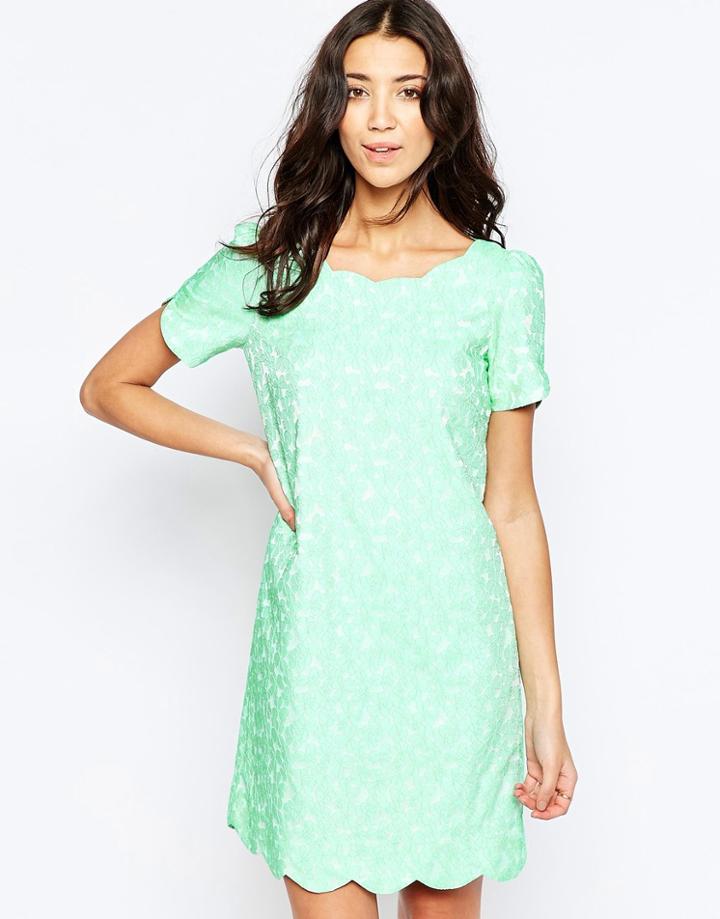 Traffic People Falling Flowers Scallop Dress In Daisy Jaquard - Green