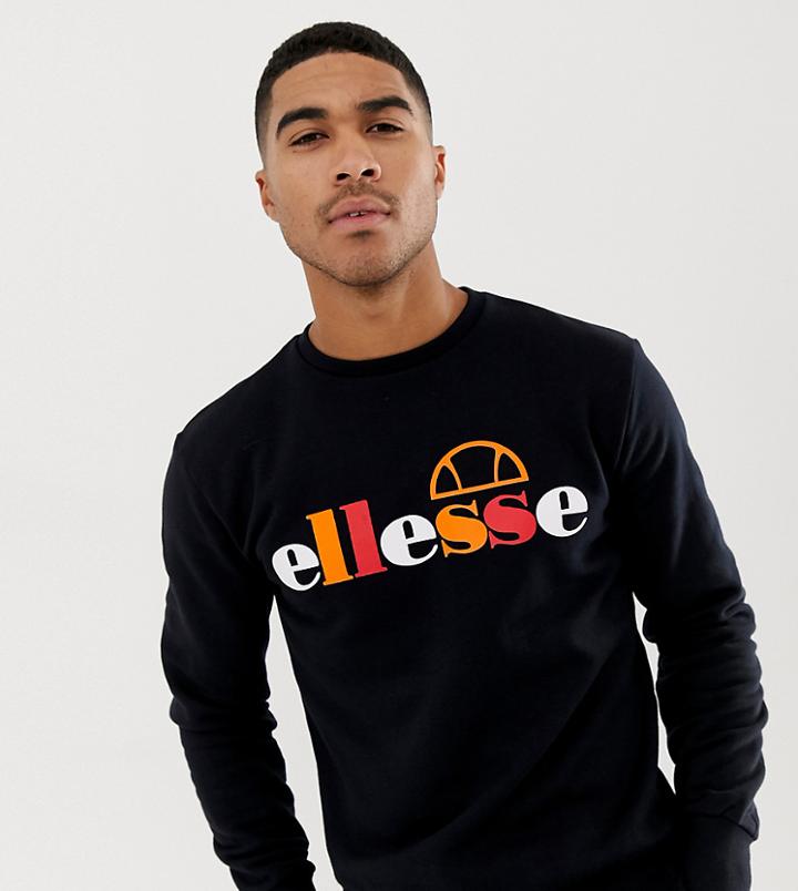 Ellesse Multi Logo Crew Neck Sweatshirt In Black - Black