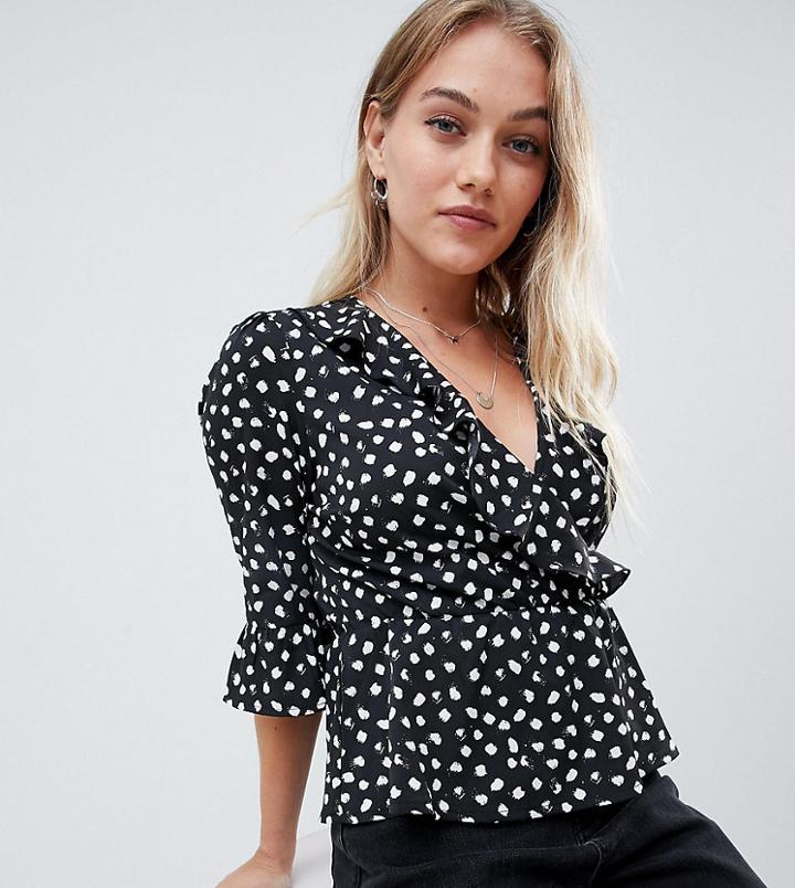 Vero Moda Petite Polka Dot Ruffle Wrap Top - Multi